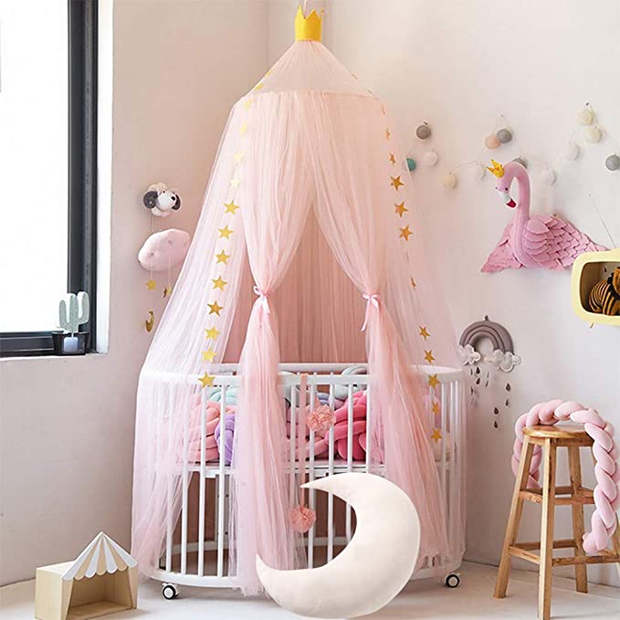 Betthimmel Premium-Garn Spielzelt Bettwäsche für Kinder Spielen Lesen mit Kindern Runde Spitze Kuppelnetz Vorhänge Baby Jungen Und