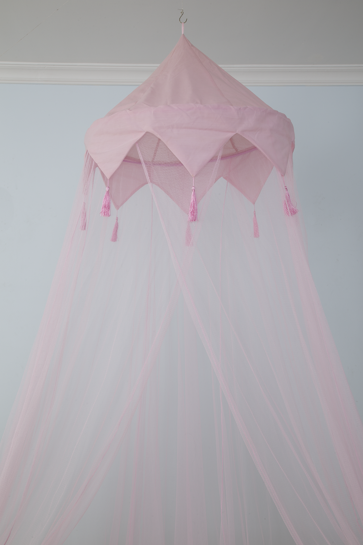 Babybett Mädchen Lieblingsrosa Farbe Quaste Betthimmel Pop-Up Moskitonetz
