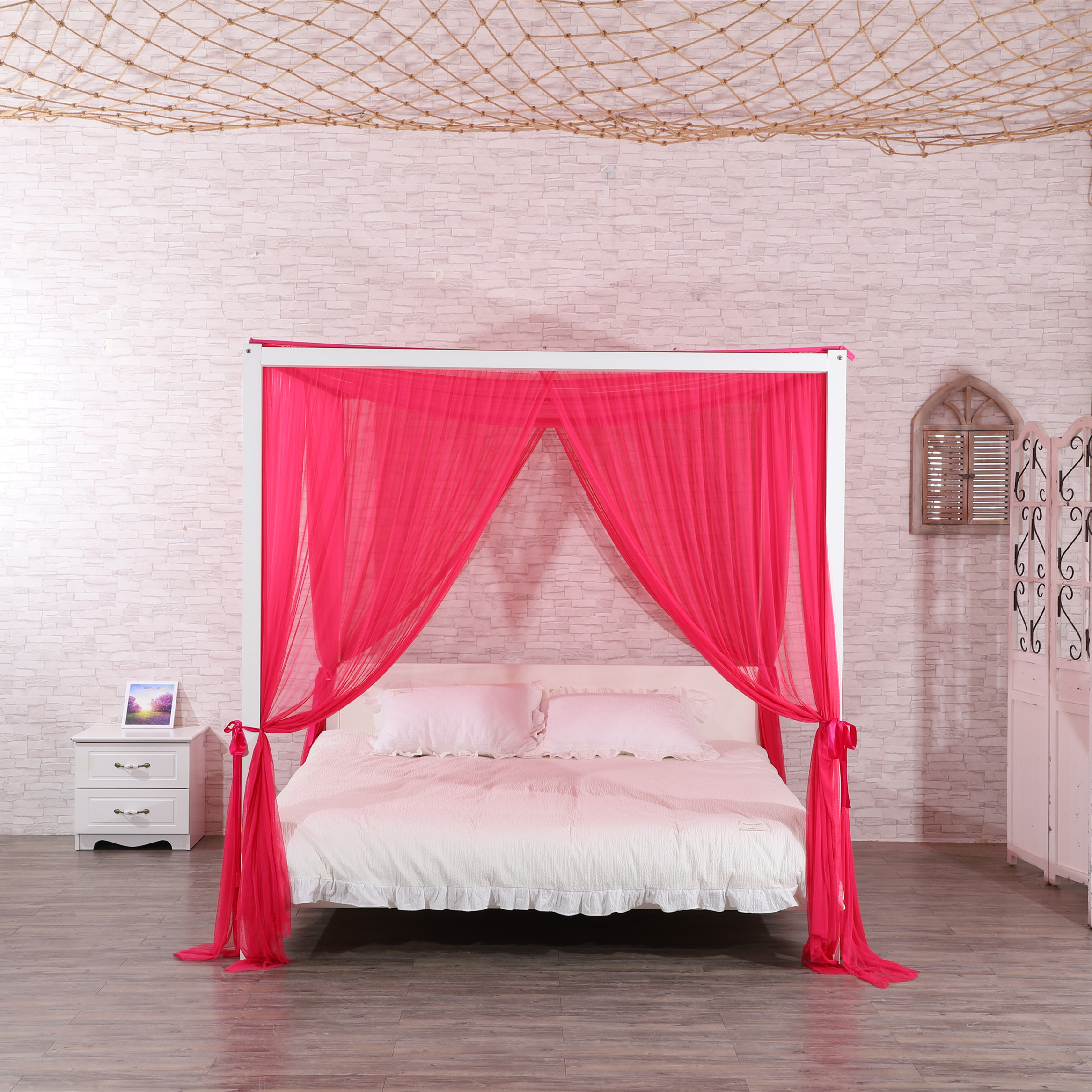 Rosenroter mehrtüriger Maschenvorhang, einfaches romantisches quadratisches Moskitonetz, 1,5 m, 1,8 m, 2,0 m, großes Bett, Moskitonetz für Erwachsene