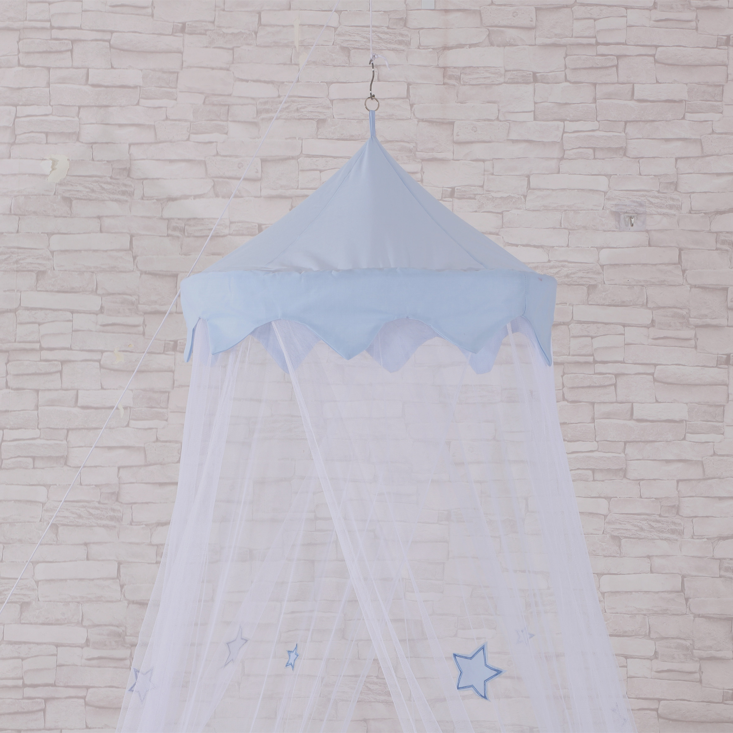 New Style China Hersteller Made Blue Star Patch 100% Polyester Mesh Bettnetz für Jungen hängendes Moskitonetz für Babys