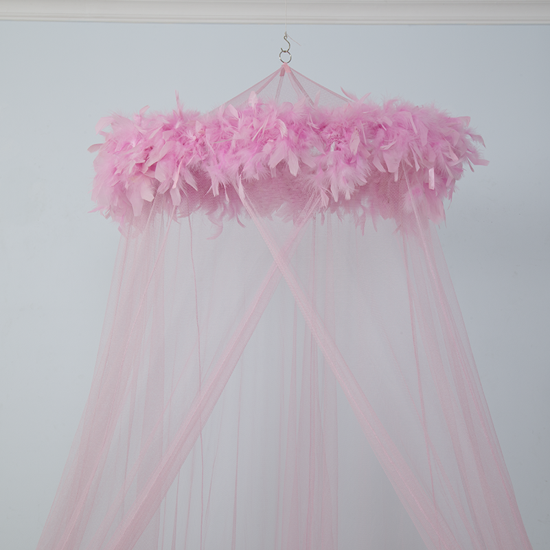 2020 Hot Sale Baby Mädchen Prinzessin Stil Pink Feather Circular Baby Moskitonetz