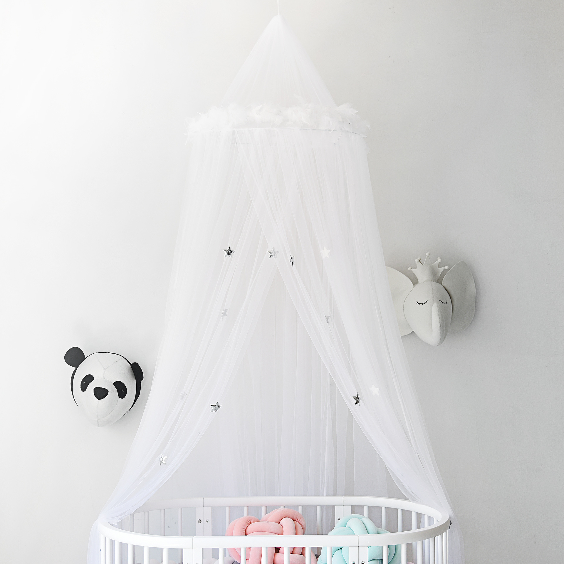 Indoor Baby Bett Baldachin Stern Dekoration White Sheer Mesh Kinderbett Vorhang Moskitonetz