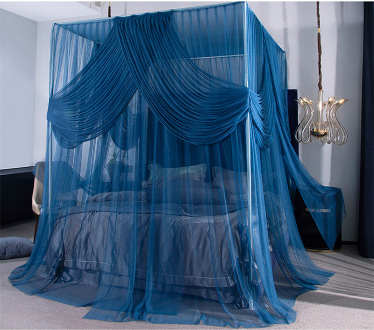Luxus im europäischen Stil Blue King Queen Size Schlafzimmer für Erwachsene Rechteck Hängende Moskito-Box-Netze