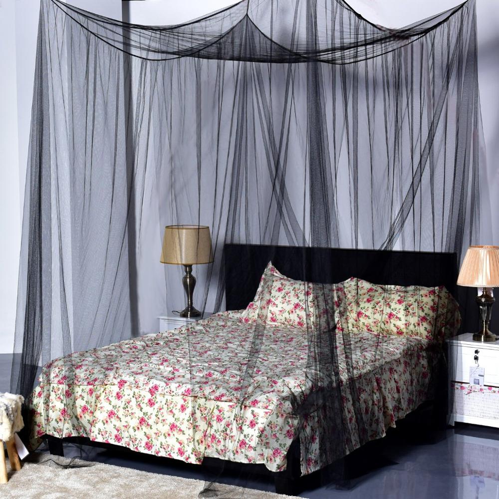 Moskitonetz, Betthimmel mit 4 Eckpfosten, schnelle und einfache Installation für Kingsize-Betten, großer Queen-Size-Bettvorhang (schwarz)